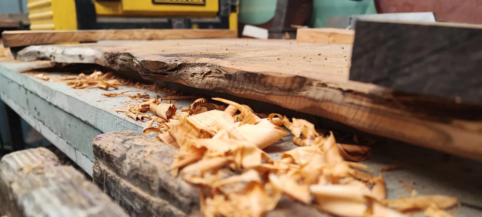Timber shavings in the Setanta Woodcraft workshop, Carlingford